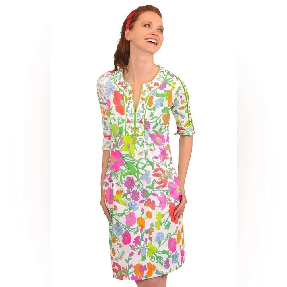 Gretchen Scott Jersey Swing Dress Tunic Birds and the Bees Floral Pattern Small